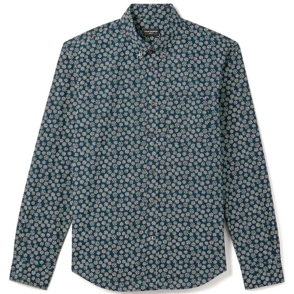 Long Sleeve Dot Print Button Down Shirt - Brand New - NEVER WORN - Navy